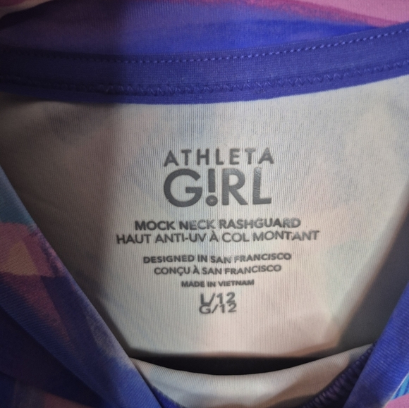 748🦃🎄 Athleta Girl Mock Neck Rashguard in Blue and Pink - Picture 3 of 3